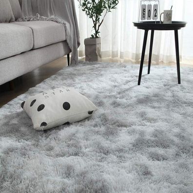 Leesentec Shaggy Teppich Grau Weiß, 140x200 cm, Langflor, weich, rutschfest für