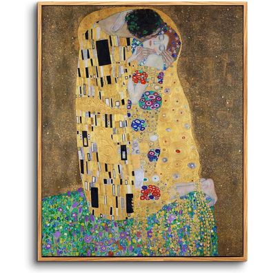 hyidecorart Vintage Leinwandbild "Der Kuss" von Gustav Klimt, gerahmt 60x90 cm