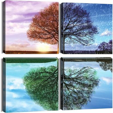 Artscope 4-teilige Leinwandbilder mit Vier Jahreszeiten Baum Motiv, Moderne