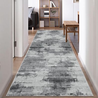 Famibay Teppich Läufer 80x300cm Dunkelgrau - Rutschfest, Waschbar, Modern für