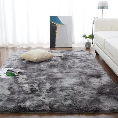 Choshome Shaggy Hochflor Teppich mit Batik-Muster, Dunkelgrau/Schwarz, 150 x