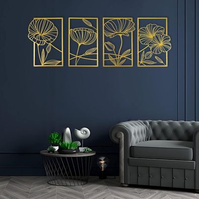 ESTART 4er Set Metall Lotusblume Wanddeko - Abstrakte Ästhetische Kunst