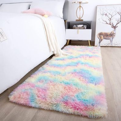Rohatim Hochflor Teppich Regenbogen, super weich und flauschig, 80 x 150 cm