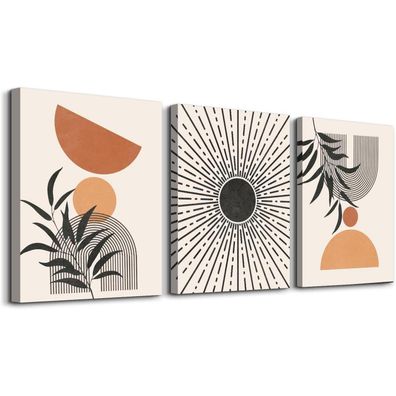 hyidecorart Boho Arches Sonne Botanical Wandbilder, Schwarz Rotbraun Orange