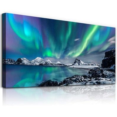 hyidecorart Leinwandbild Nordlicht XXL 73x146 cm - Modernes Wandbild mit Rahmen
