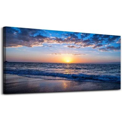 hyidecorart Leinwandbild Sonnenuntergang Strand Meer Landschaft Modern 1 Teilig