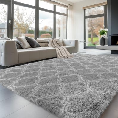 Sour Lemon Hochflor Teppich Grau 240x300 cm - Flauschig, Waschbar & Rutschfest