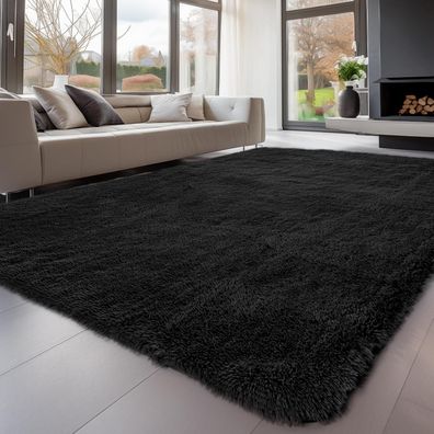 Sour Lemon Hochflor Teppich Grau 240x300 cm - Flauschig, Waschbar, Anti-Rutsch