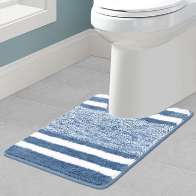 Pauwer U-Form WC Teppich 50 x 60 cm, saugfähig und rutschfest, waschbar, blau