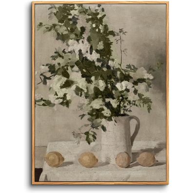 hyidecorart Vintage Leinwandbild mit Holzrahmen 20x25 cm - Blumen und Zitronen