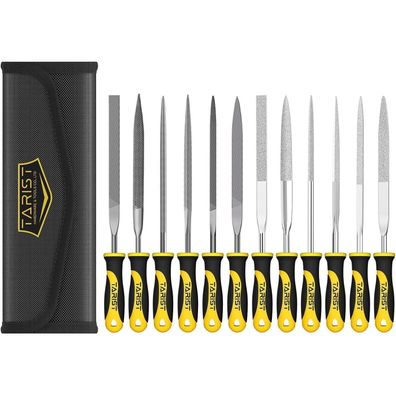 TARIST 12tlg Nadelfeilen Set mit Werkzeugtasche - 6x Metall, 6x Diamant für