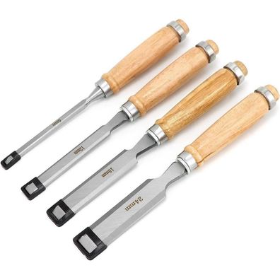 QWOR 4tlg. Stechbeitel Set für Holz - Scharfes Stecheisen Set 6, 12, 19, 24mm