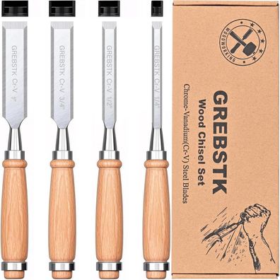 Grebstk 4 tlg. Stechbeitel Satz für Holzarbeiten, CRV Stahl, scharfe