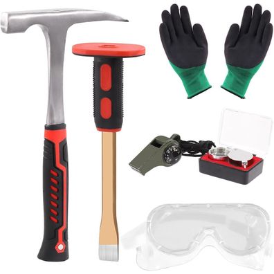 Tanstic Geologie Steinhammer und Meißel-Set mit Lupe, Schutzbrille und
