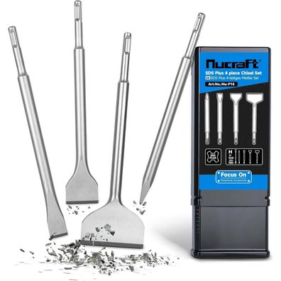 Nucraft SDS Plus Meißel Set, 4-teiliges Stahlwerkzeug für Bohrhammer (Spitz