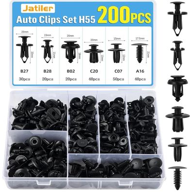 JatilEr 200 Stk. Auto Befestigungsclips H55 Kfz Clips 6 Arten Spreiznieten