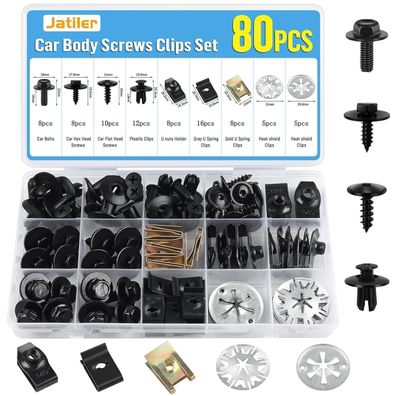 JatilEr 80tlg Karosserieschrauben Clips Set Kfz Blechmuttern U Typ