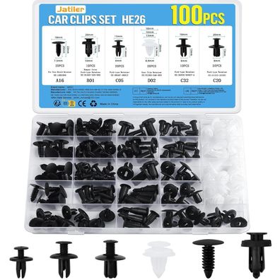 JatilEr 100 Stück Auto Befestigungsclips Set - 6 Arten Nylon Türverkleidung
