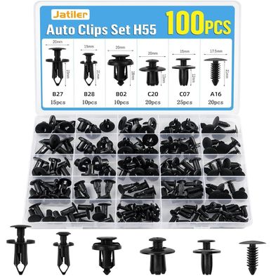 JatilEr 100 Stück Auto Befestigungsclips H55 Kfz Clips 6 Arten Spreiznieten