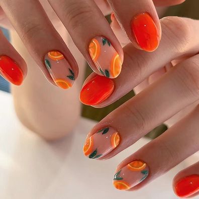 Ceboic 24 Stück French Press on Nails Kurz Orange Oval - Künstliche Fingernägel