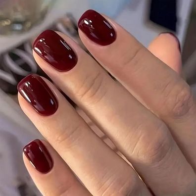 Mrltau 24 Stk. Kurz Rot Almond Press On Nails zum Aufkleben, Kunstnägel Fake