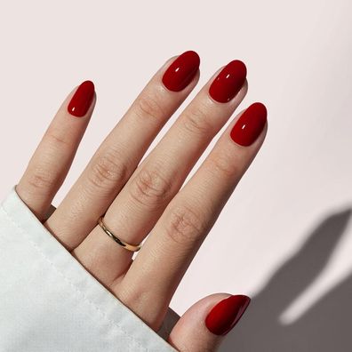 BTArtbox Kurze Ovale Press On Nägel Rot - Gel Nagel Set mit Nagelkleber in 16