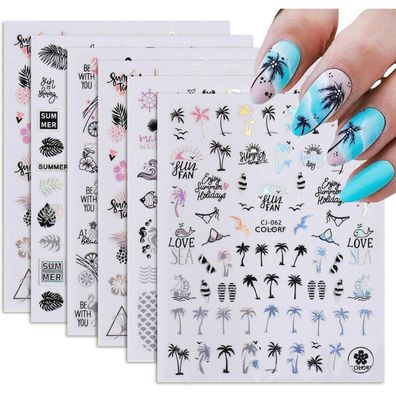 Goiern 6 Stück Selbstklebende Nagelsticker Sommer - Pflanzen & Blätter DIY
