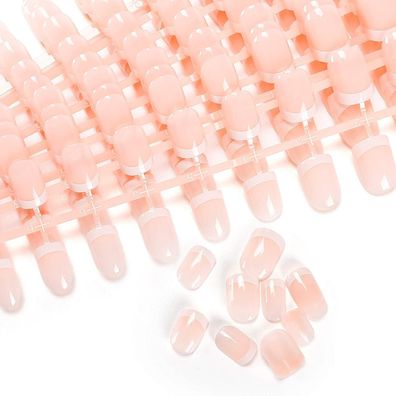 LIARTY 240 Stk. Kurze French Fake Nails Rund Holo Dunkelrosa zum Aufkleben für