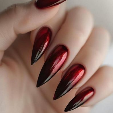 MouyouGlow Stiletto Press on Nails Extrem Lang Halloween Schwarz Rot Ombre