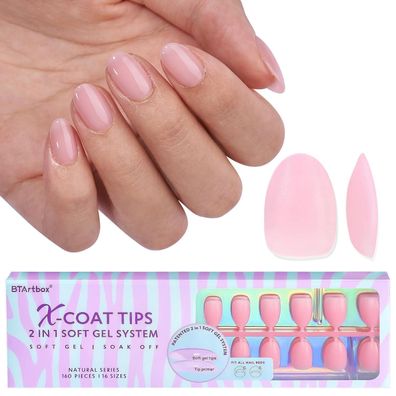 BTArtbox Almond Soft Gel Nail Tips, Extra Short Mandel Nägel Tips, Pink-XS