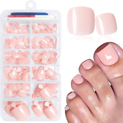 Kotkiddy 168 Stück Falsche Zehennägel mit Klebestreifen, Acrylnagel für Frauen