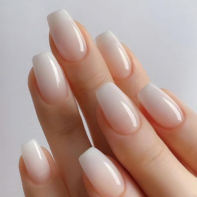 Ceboic 24 Stück French Press on Nails, Mittel Eckig Beige Gradient Kunstnägel