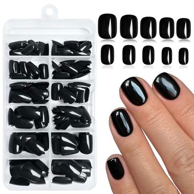 LunarCharm 240 Stück kurze quadratische schwarze Press on Nägel für Anfänger DIY
