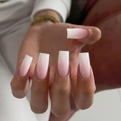 KQueenest Ombré Rosa French Press on Nails Lange Sarg - 24 Stück Eckige