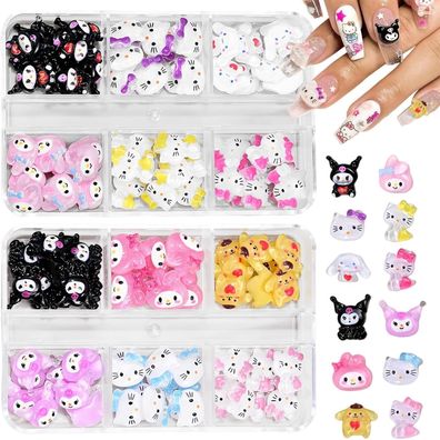 Virellay 3D Cartoon Nagel Charms - 96 Stück Niedlicher Nagelschmuck mit Hase