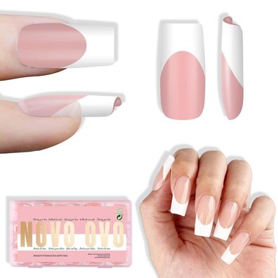 NOVO OVO White French Tip Square Nail Tips - Baby Pink, Extra dicke künstliche