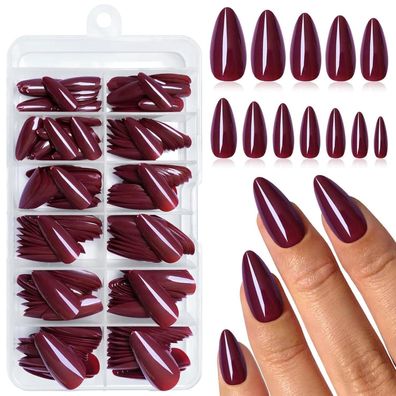 LunarCharm 240 Stück Violettrot Mandel Press on Nails, Mittelgroße Kunstnägel
