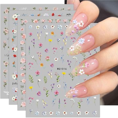 Jmeowio 9 Blatt Blume Nail Art Sticker Selbstklebend Frühling Sommer Blumen