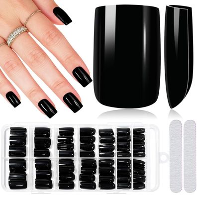Melliex 280 Stück Mittel Quadratische Schwarze Press on Nails, 14 Größen