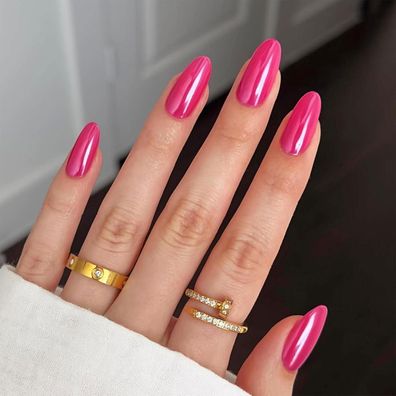 LunarCharm 24 Stück Hot Pink Mandel Press on Nails, Kurze Fake Nägel