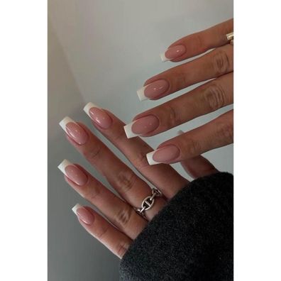 MouyouGlow Ballerina French Press on Nails kurz Rosa Beige Weiß mit Nagelkleber