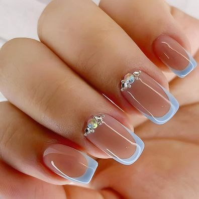 Ceboic 24 Stück Kurz Beige Rosa Eckig French Kunstnägel Press on Nails Ballerina