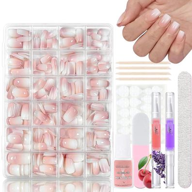 Virellay 360 Stück Kurz Square Gradient Press on Nails mit Nagelöl Stift