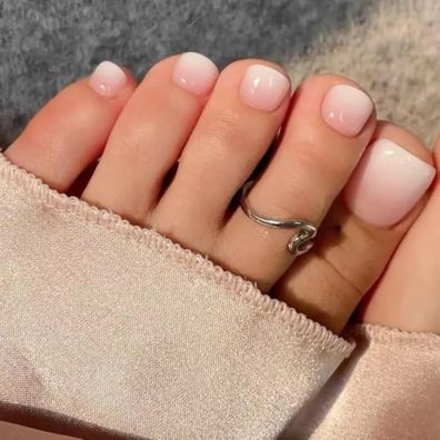MouyouGlow 24 Stück Fake Zehennägel zum Aufkleben Kurz, Rosa Ombre Pink Verlauf