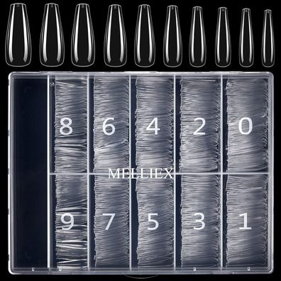 Melliex 500 Stück Falsche Nail Tips Klar Künstliche Acryl Nageltips Ballerina