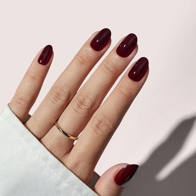 BTArtbox Kurze Ovale Press On Nails Dunkelrot, Gel Nägel Set mit Nagelkleber