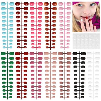 EBANKU 288 Stück Kinder Press on Nails, kurze glänzende quadratische Acrylnägel