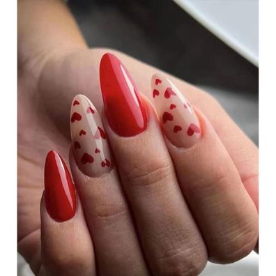Sethexy Valentinstag Mandel Nägel zum Aufkleben, Liebe Herz Press on Nails Rot