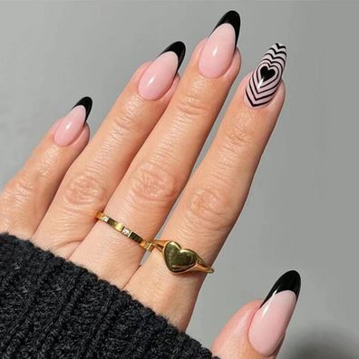 Sethexy Valentine Mandel Falsche Nägel mit Herz-Design, 24 Stück Rosa Acryl