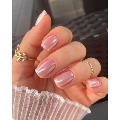 MouyouGlow Kurz Press on Nails Square Rosa Glaze Einfarbige Kunstnägel mit